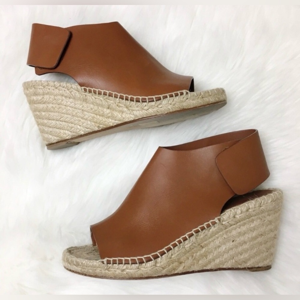 Celine Caramel Leather Crosta Fossil Espadrille Wedges